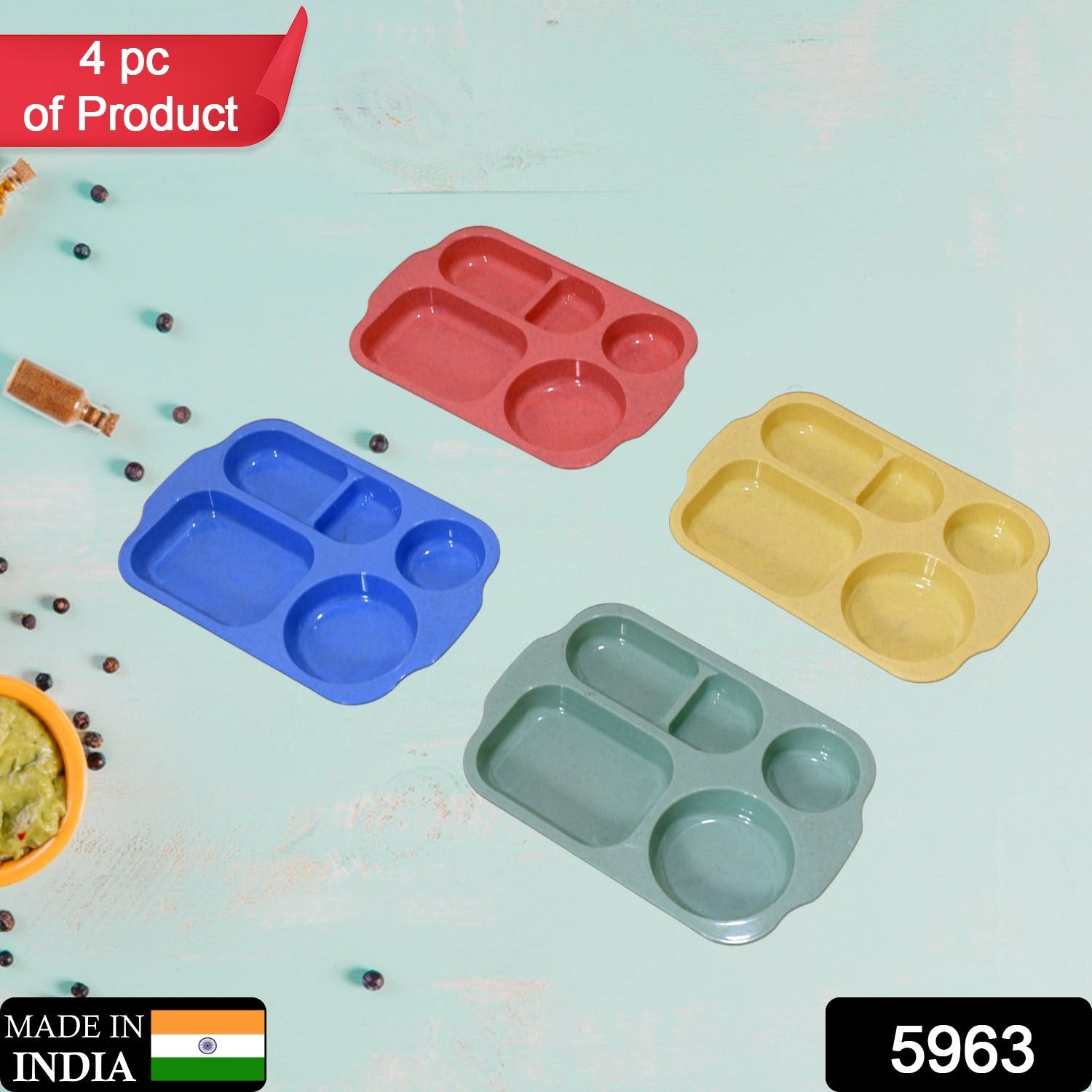 5963 Divided Plates, 5 Compartments 32 CM Split Plates, Shatterproof Separating Plates For Kids And Adults, Microwave and Dishwasher Tableware Set, Multi-Colour, Modern (4 Pc Set) 5963 Divided Plates, 5 Compartments 32 CM Split Plates, Shatterproof Separating Plates For Kids And Adults, Microwave and Dishwasher Tableware Set, Multi-Colour, Modern (4 Pc Set)